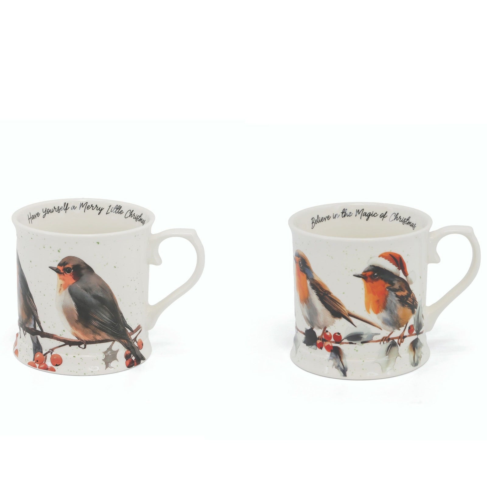 Tipperary Crystal - Christmas Robin Set of 2 Tankard Mugs