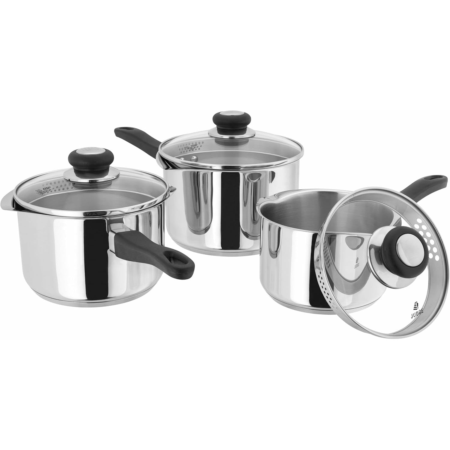 Judge Vista 3 Piece Draining Lid Saucepan Set: J3A1