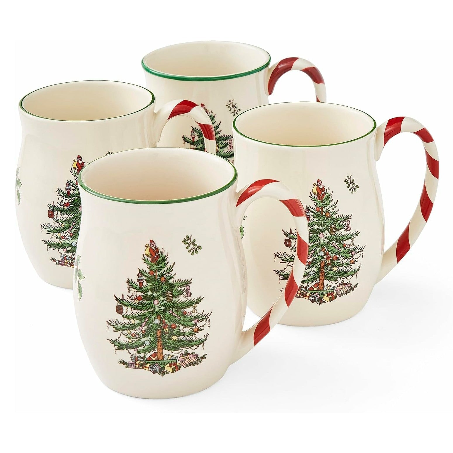 Spode Christmas Tree Mug with Peppermint Handles Set of 4