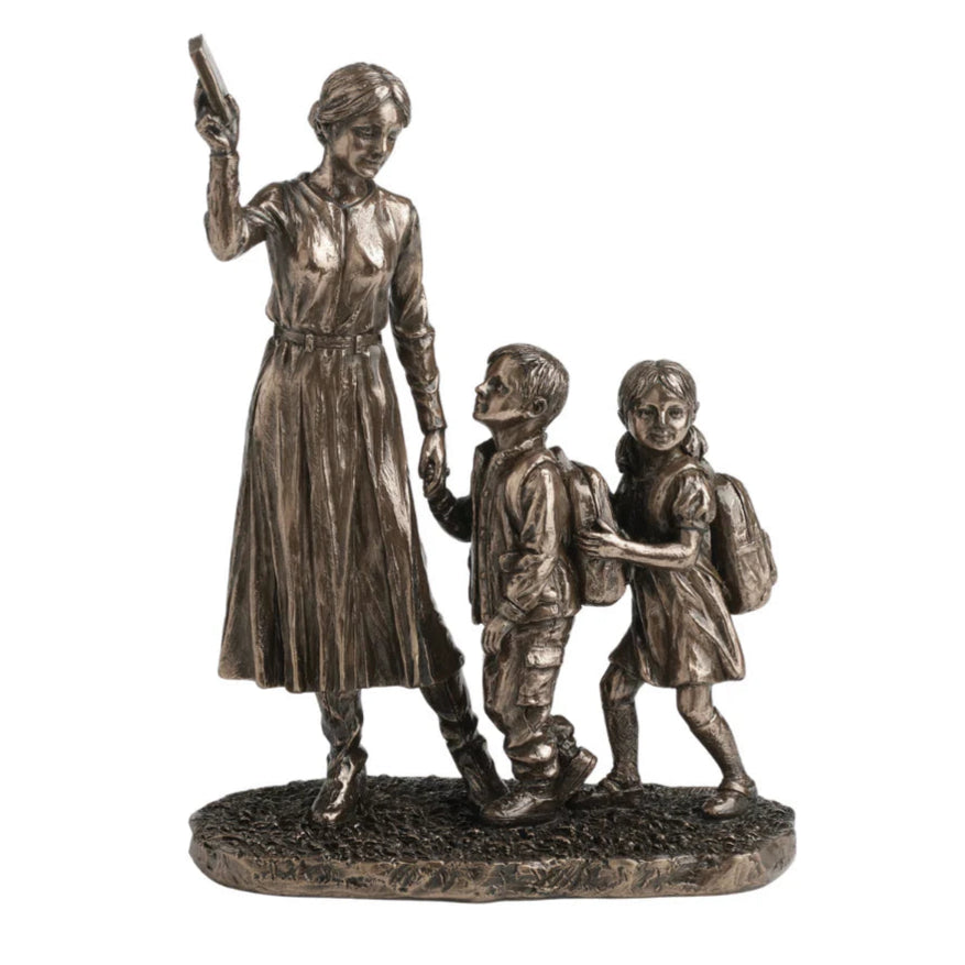 Bronze statue of a woman with two children