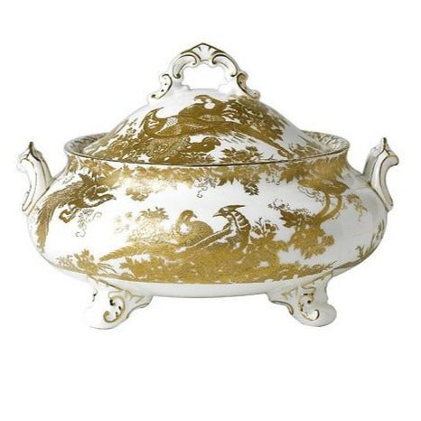 Royal Crown Derby Gold Aves Covered Vegetable Dish