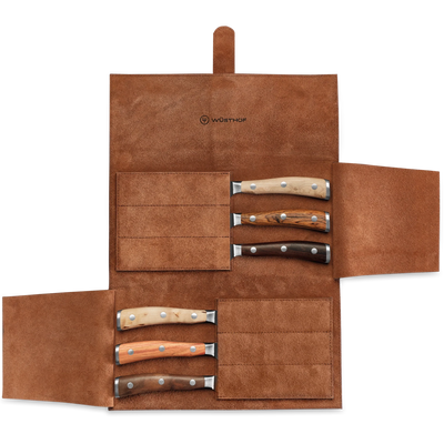 Wusthof Ikon Selection 6-piece Steak Knife Set with Leather Knife Roll