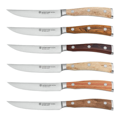 Wusthof Ikon Selection 6-piece Steak Knife Set with Leather Knife Roll