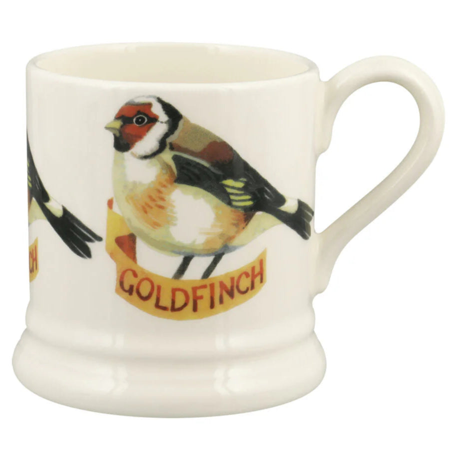 Mug with goldfinch design and 'Goldfinch' text on a white background