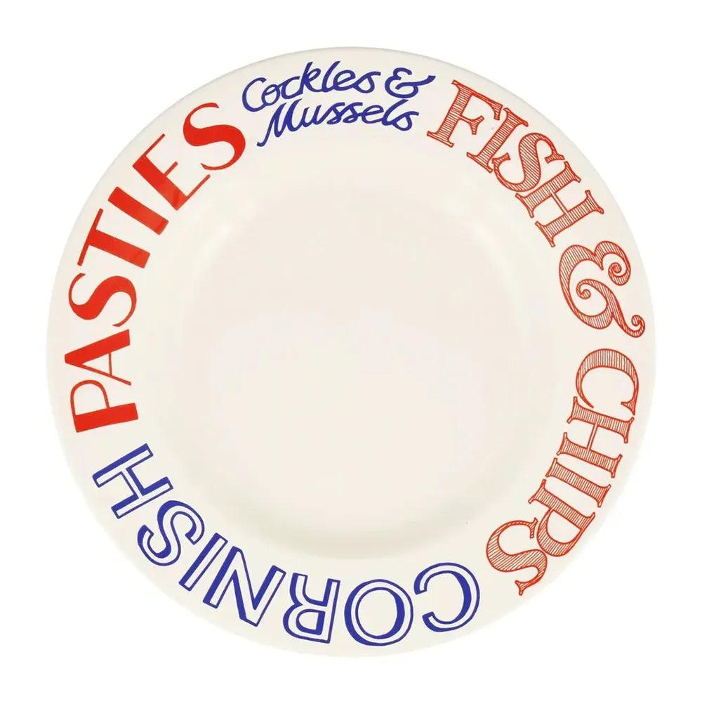 Emma Bridgewater Red & Blue Toast Fish and Chips 10.5" Dinner Plate