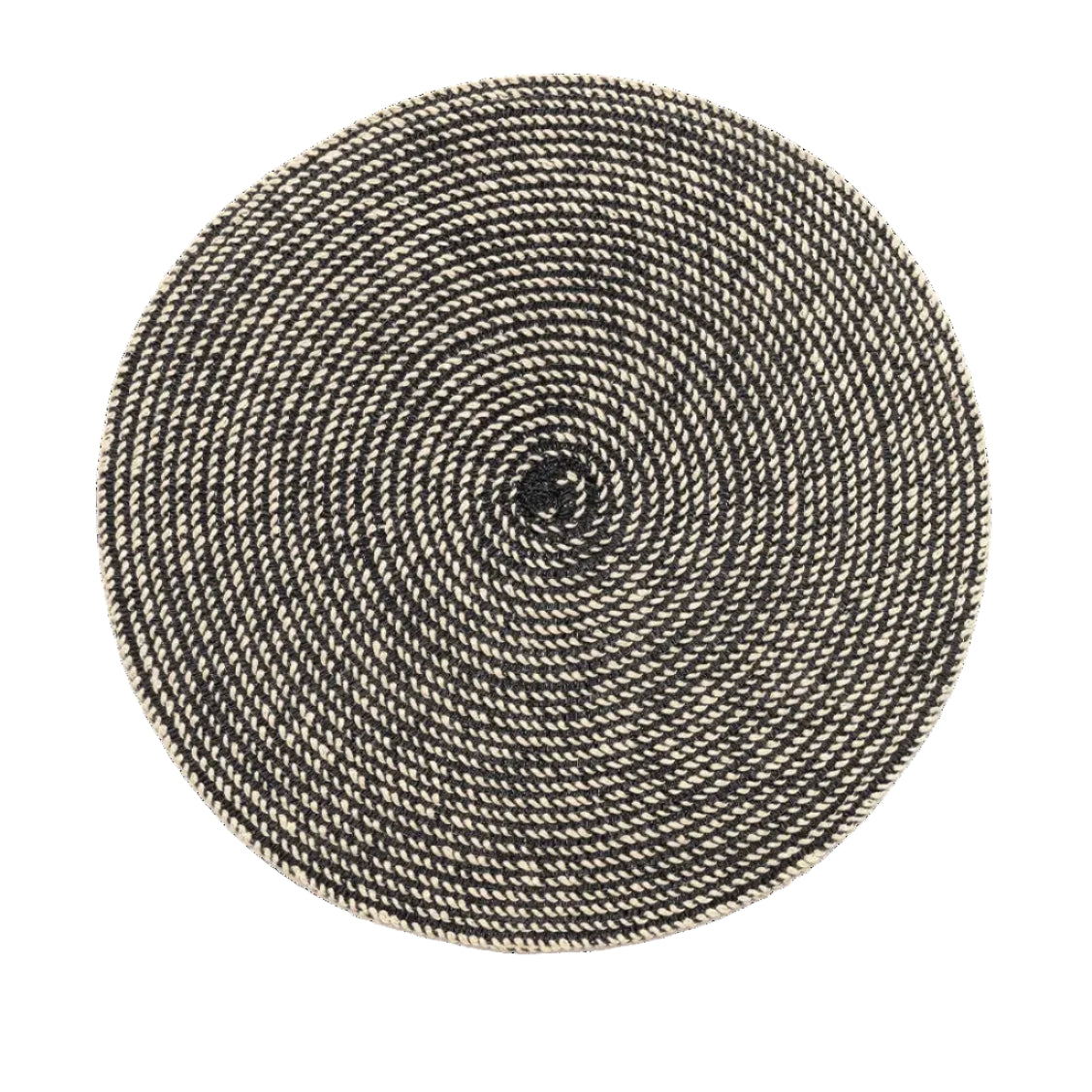 Round woven placemat on a white background