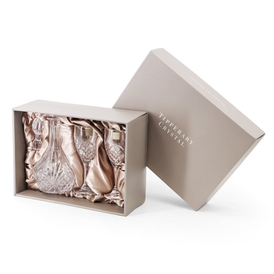 Tipperary Crystal Belvedere Wine Decanter and 2 Wine Glass Set