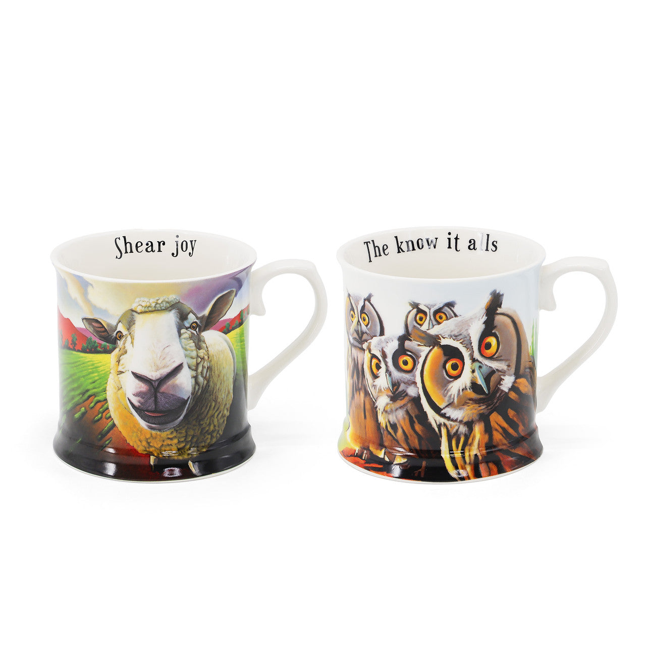 Tipperary Crystal Eoin O'Connor Beyond the Herd - Tankard Pair Sheep & Owls