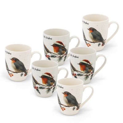 Tipperary Crystal - Christmas Robin Set of 6 Mugs