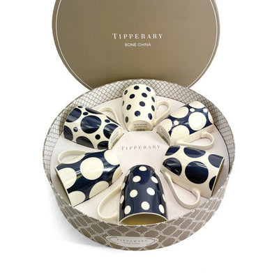Tipperary Crystal - Navy Spots Set of 6 Mugs