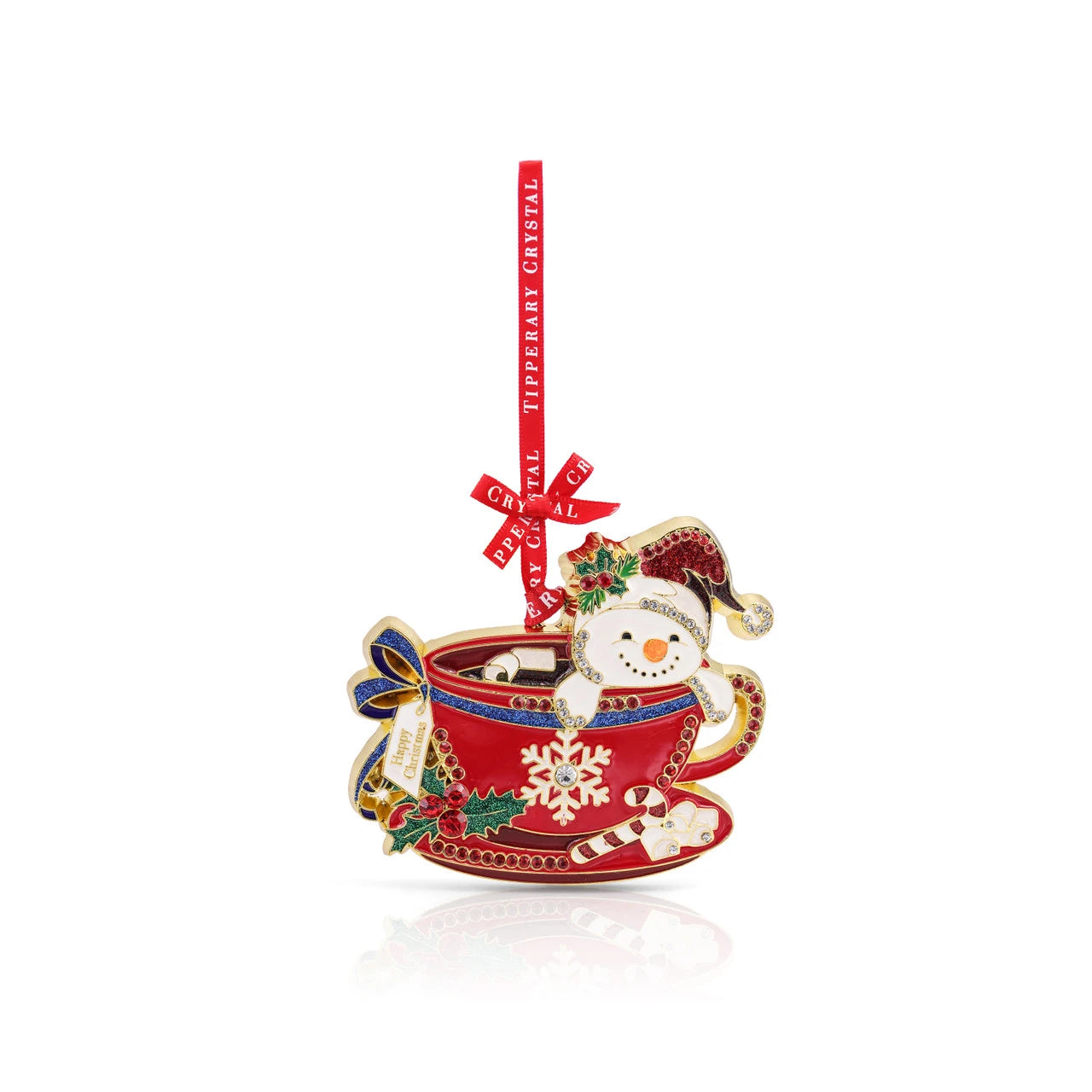 Tipperary Crystal Sparkle Snowman in a Teacup Christmas Decoration
