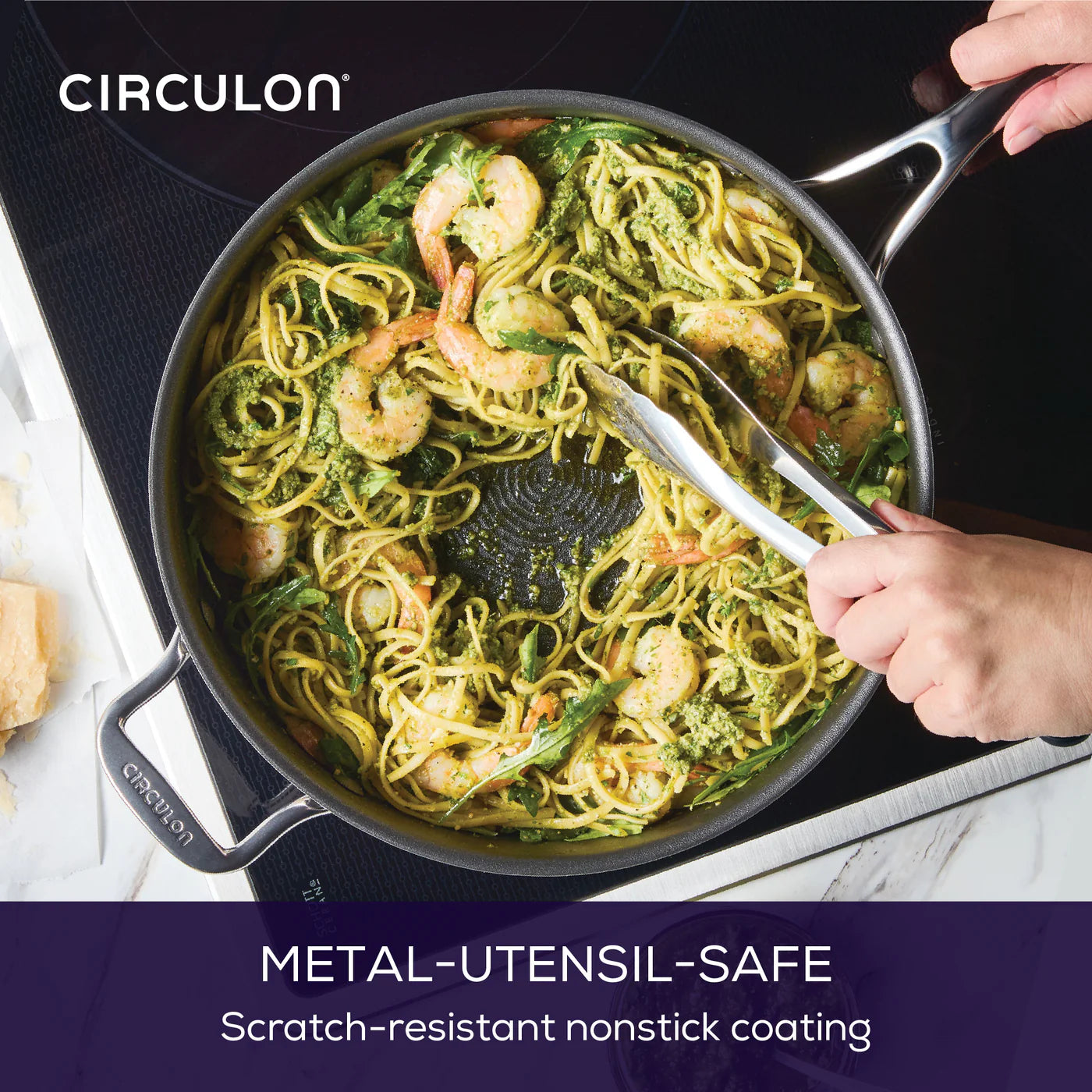 Circulon ScratchDefense 3 ply Clad 30cm Stainless Steel Non Stick Frying Pan + Glass Lid