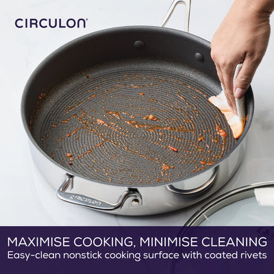 Circulon ScratchDefense 3 ply Clad 30cm Stainless Steel Non Stick Frying Pan + Glass Lid