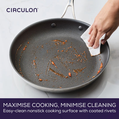 Circulon ScratchDefense 3 ply Clad 32cm Stainless Steel Non Stick Frying Pan + Glass Lid