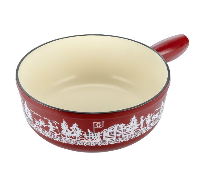 Kuhn Rikon Fondue Pot Alpine Meadow Red Cast Iron induction 24cm