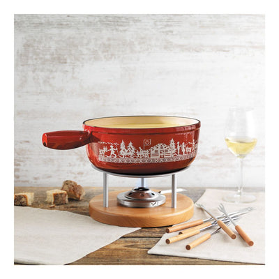 Kuhn Rikon Cheese Fondue Set Alpine Meadow Red Cast Iron induction 24cm