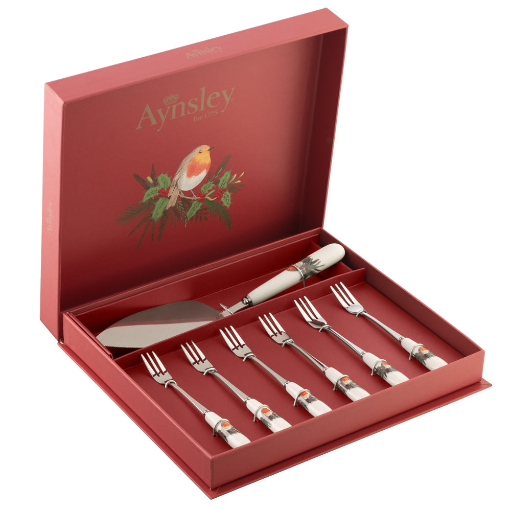 Aynsley Christmas Robin 7 Piece Pastry Set