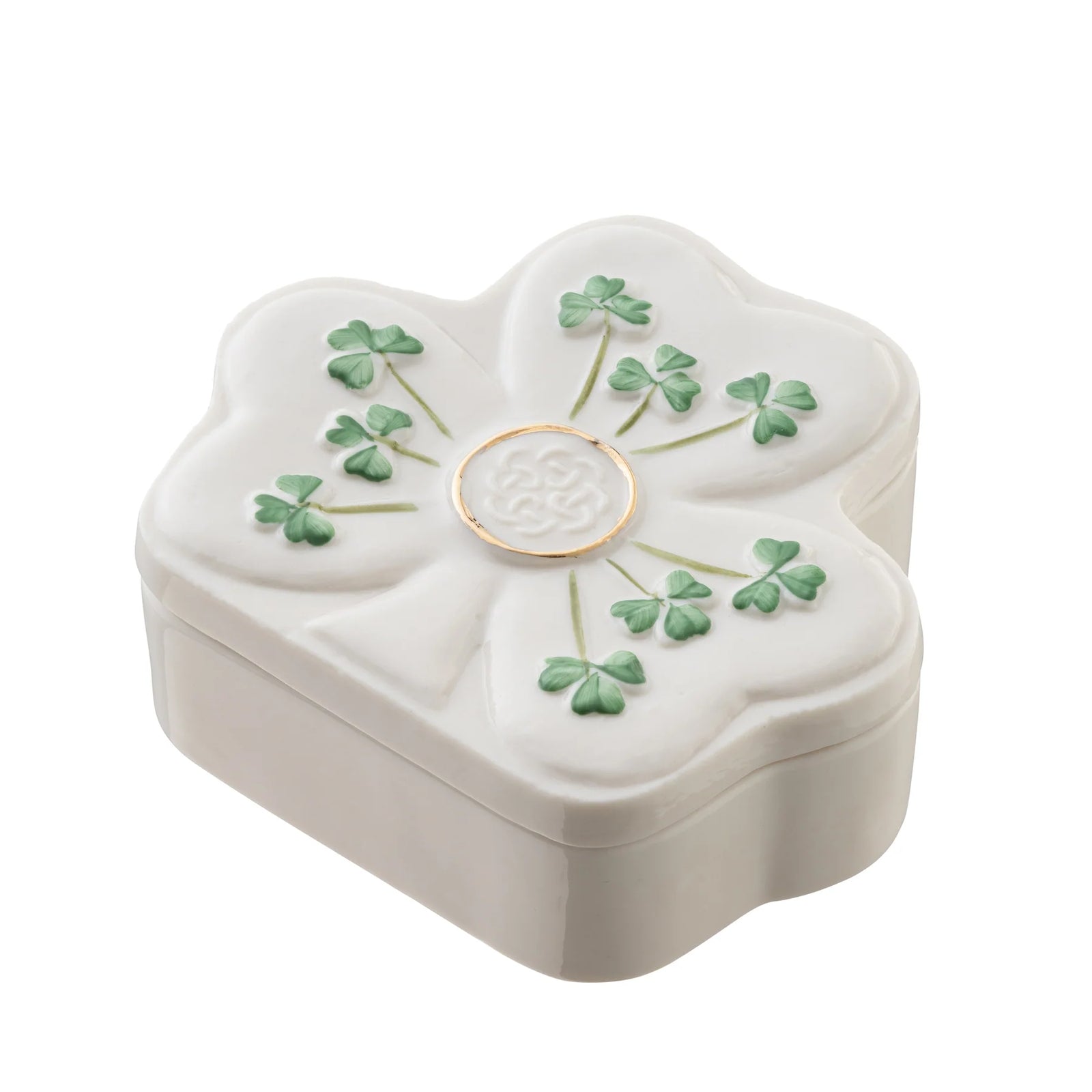 Belleek Classic Shamrock Shaped Trinket Box: 4801
