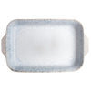 Rectangular Stoneware dish with a textured blue rim