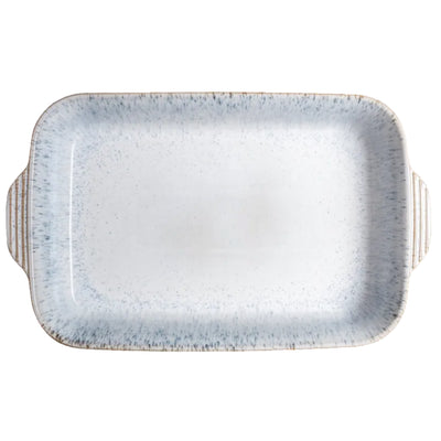 Rectangular Stoneware dish with a textured blue rim