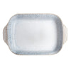 White Stoneware Rectangular Oven Dish with blue speckled pattern