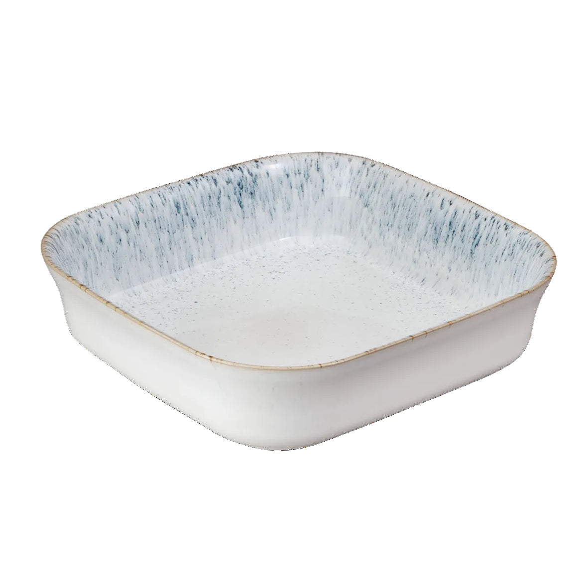 White Stoneware Square Oven dish  with blue speckled rim 