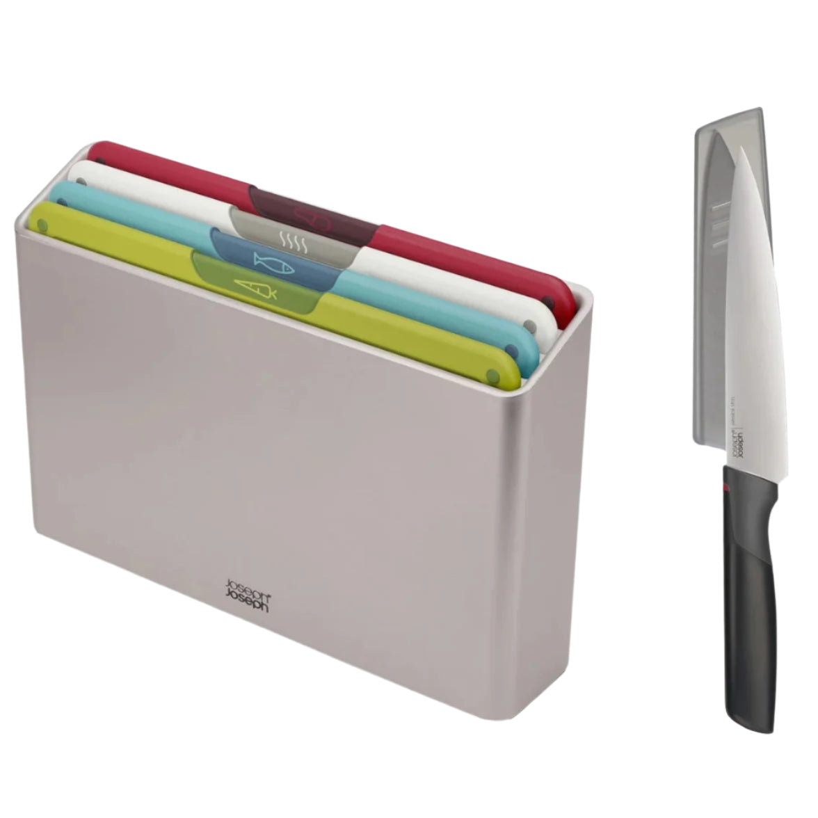 Joseph Joseph Folio Icon 4 piece Regular Multicolour Chopping Board Set with Chef's Knife : 60230