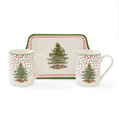 Spode Christmas Tree Polka Dot Mug & Tray Set