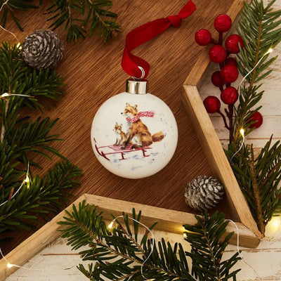 Royal Worcester Wrendale Designs Fox Sleigh Ride Christmas Tree Decoration