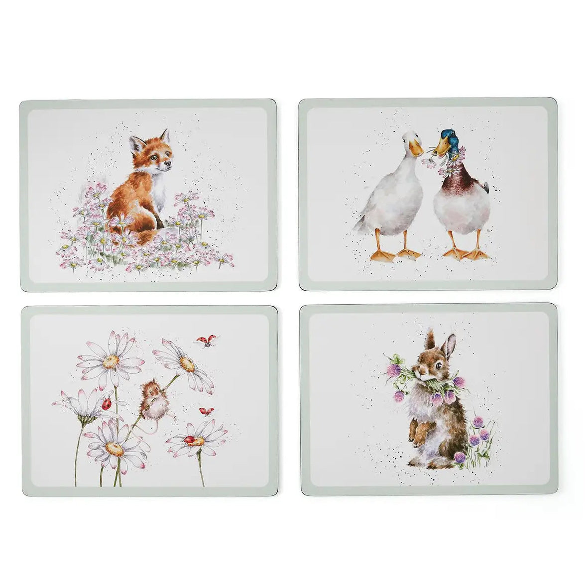 Set of four coasters with animal illustrations