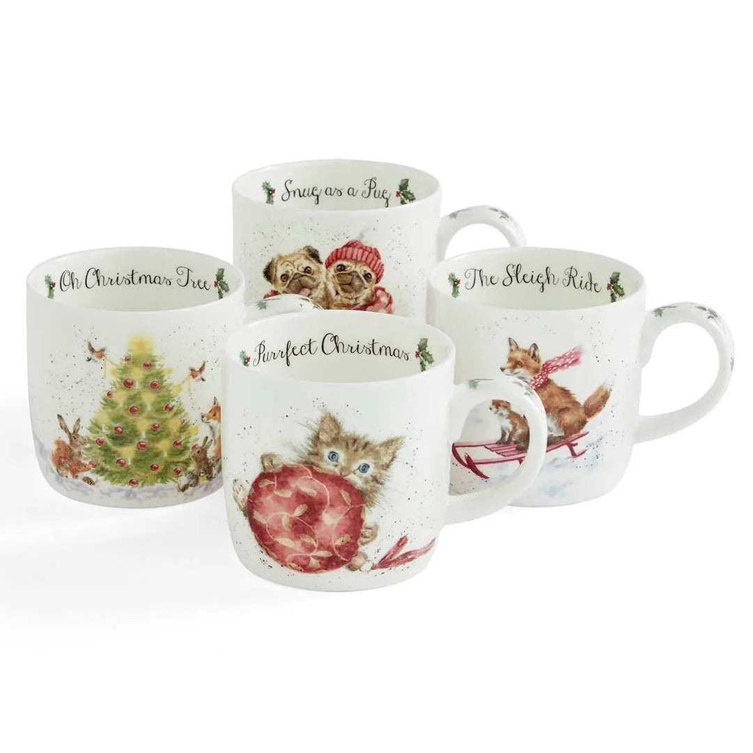 Royal Worcester Wrendale Designs Christmas Set of 4 Mugs