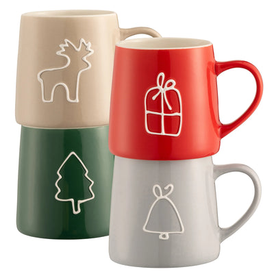 Belleek Living Christmas Doodles Mugs Set of 4