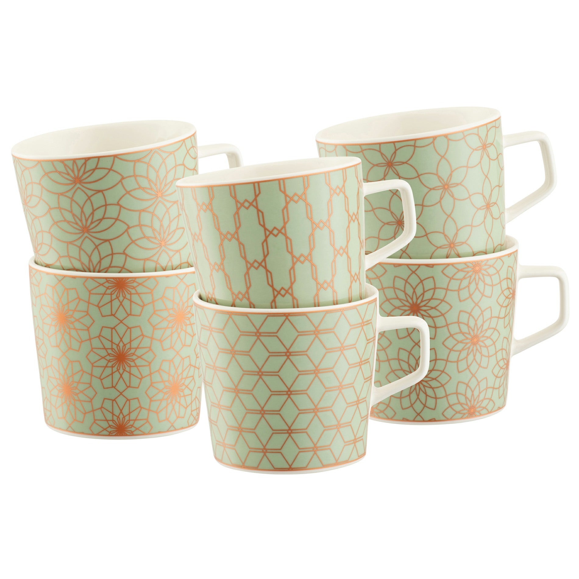 Aynsley Sage & Copper Deco Mugs Set of 6