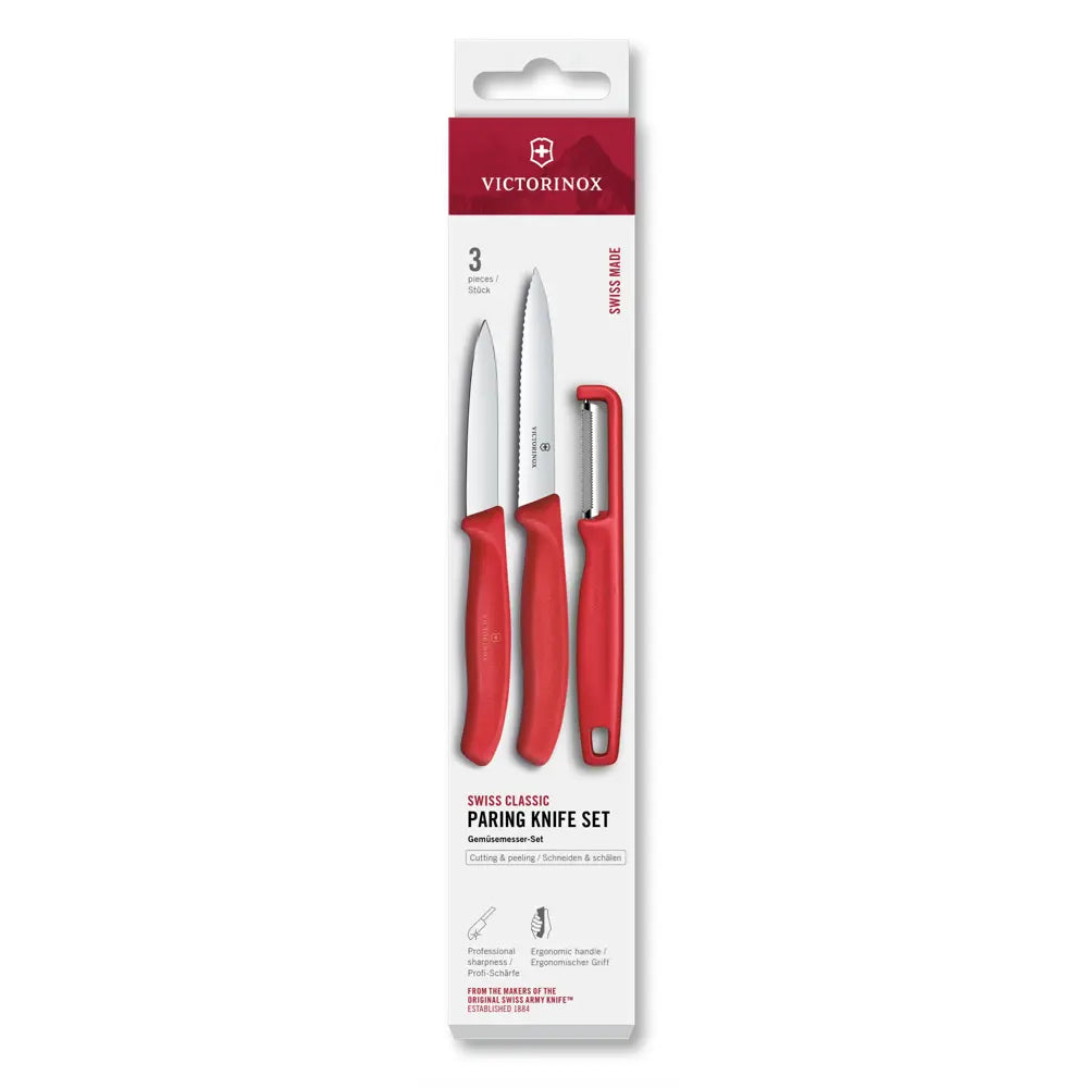 Victorinox Swiss Classic 3 Piece Paring Knife Set with I-Peeler, Red