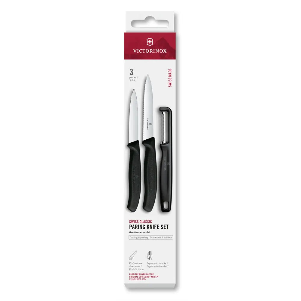 Victorinox Swiss Classic 3 Piece Paring Knife Set with I-Peeler, Black