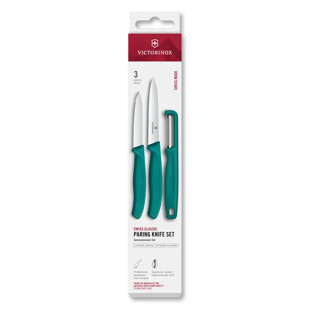 Victorinox Swiss Classic 3 Piece Paring Knife Set with I-Peeler, Green