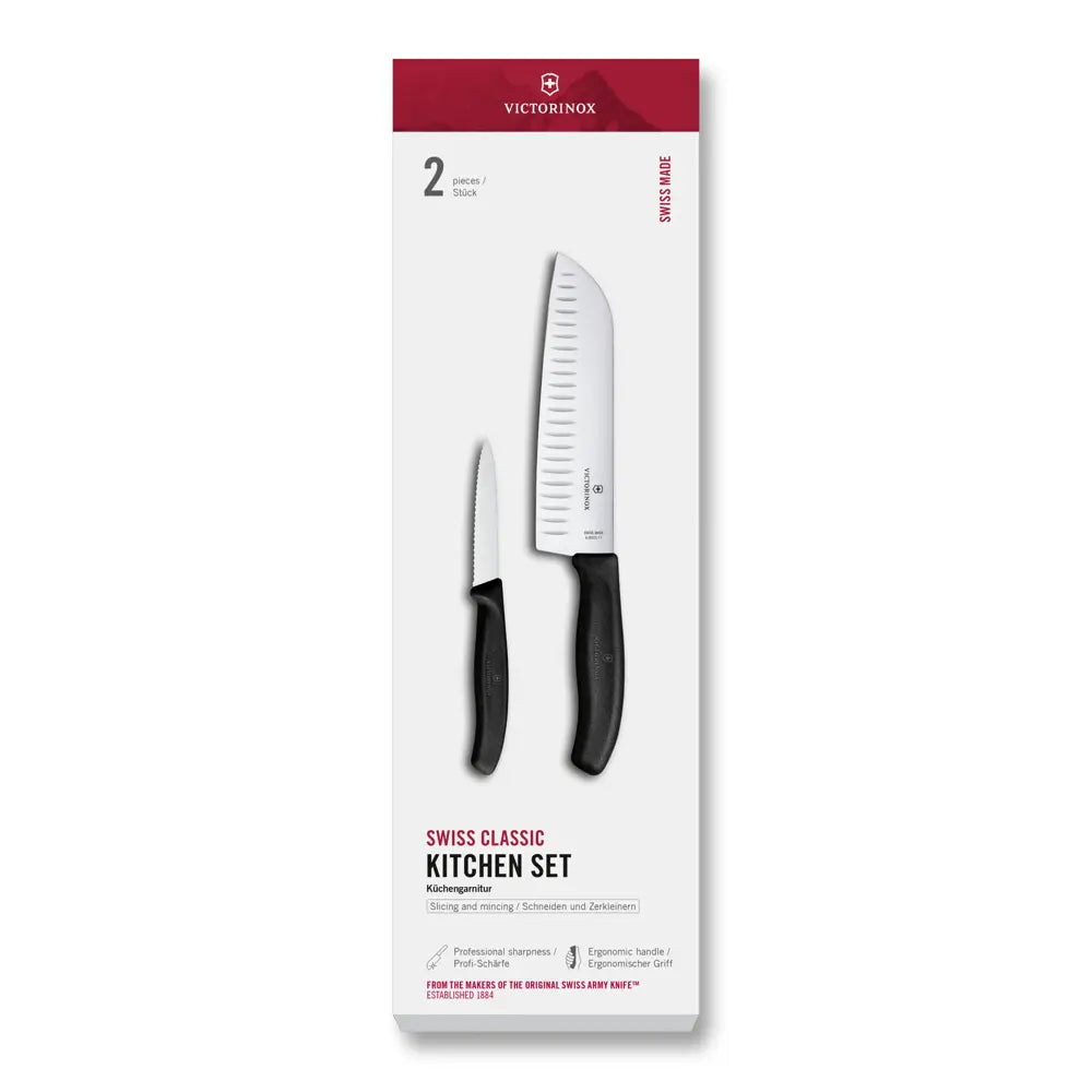 Victorinox Swiss Classic Kitchen Set Black - Paring Knife and Santoku Knife Set
