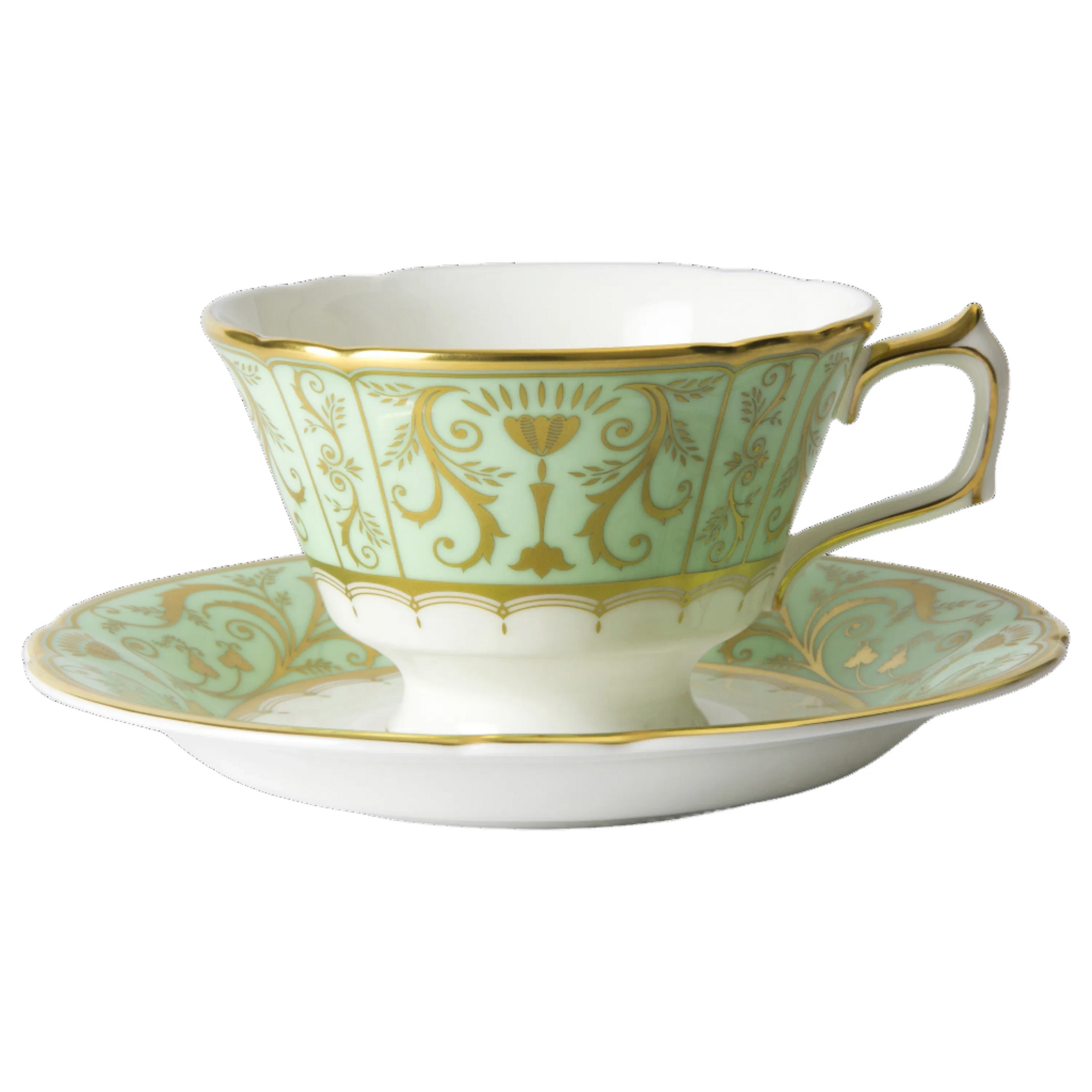 Royal Crown Derby Harlequin Darley Abbey Green Teacup and Saucer (Boxed)