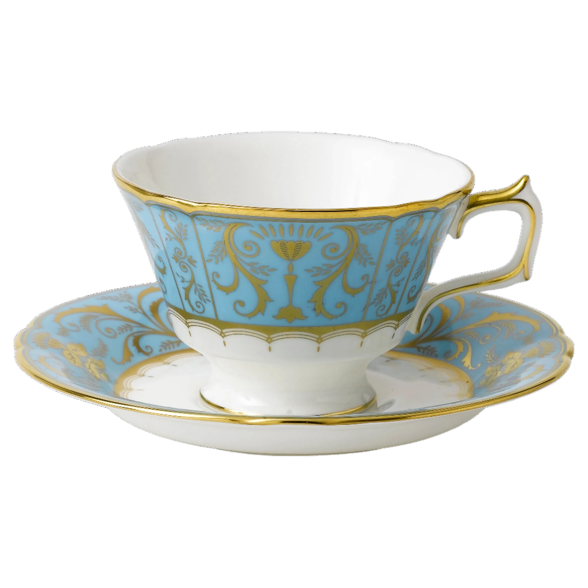 Royal Crown Derby Harlequin Duck Egg Blue Tea Cup and Saucer (Boxed)