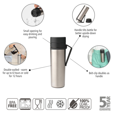 Brabantia Make & Take Insulated Flask 0.5 Litre - Dark Grey
