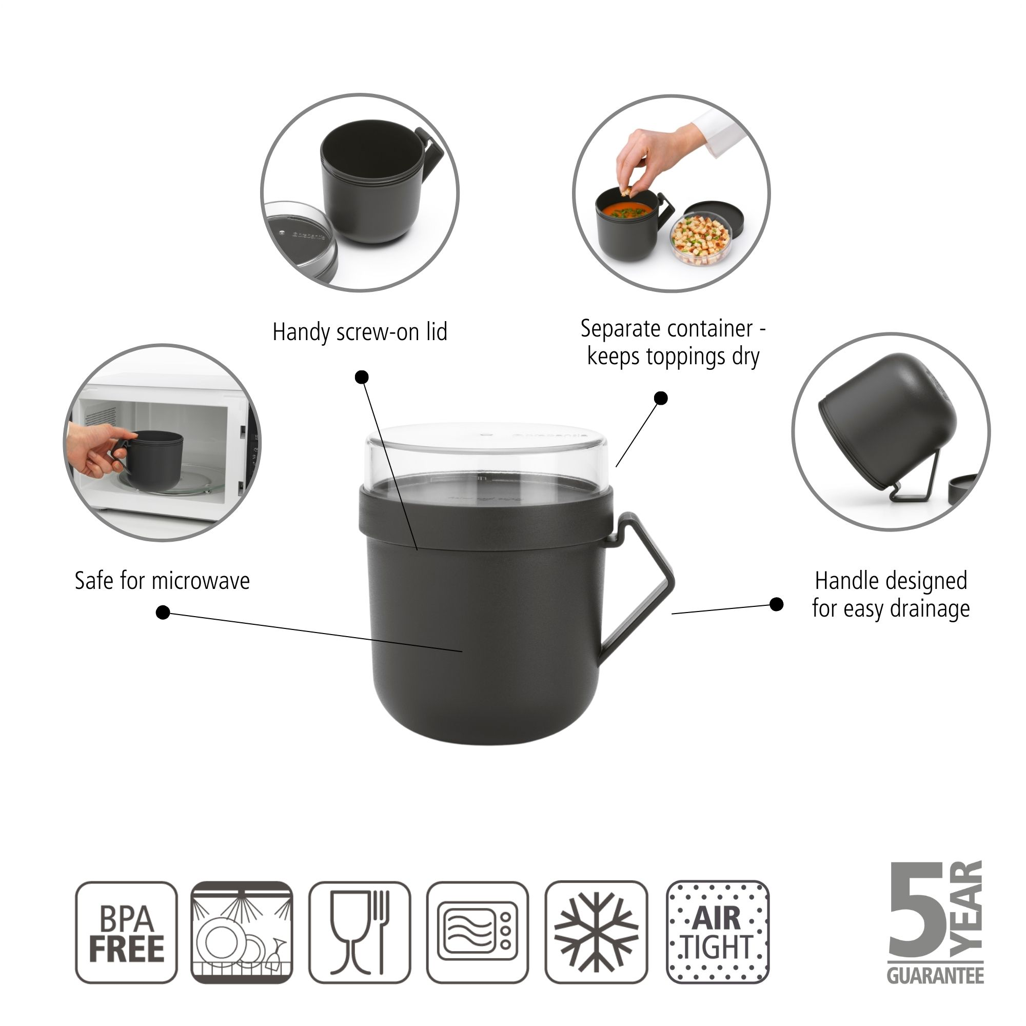 Brabantia Make & Take Soup Mug, 0.6L - Dark Grey