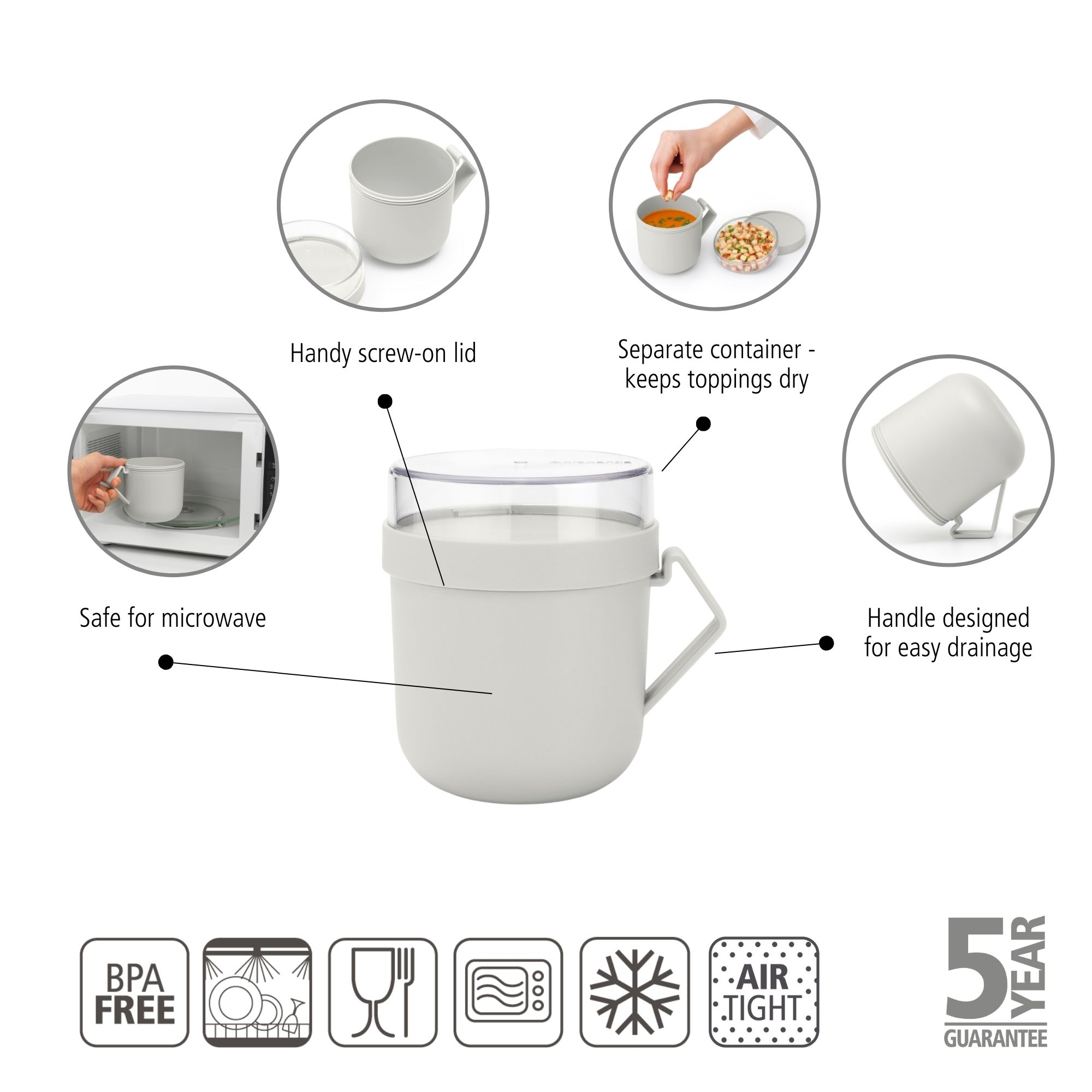 Brabantia Make & Take Soup Mug, 0.6L - Light Grey