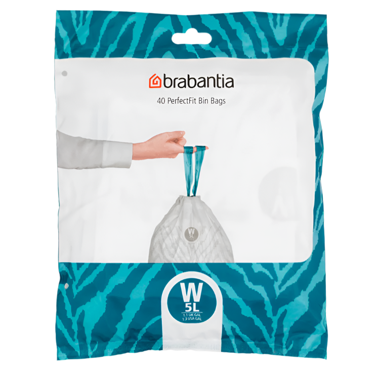 Brabantia PerfectFit Bags For newIcon, Code W (5 litre), Dispenser Pack with 40 bags
