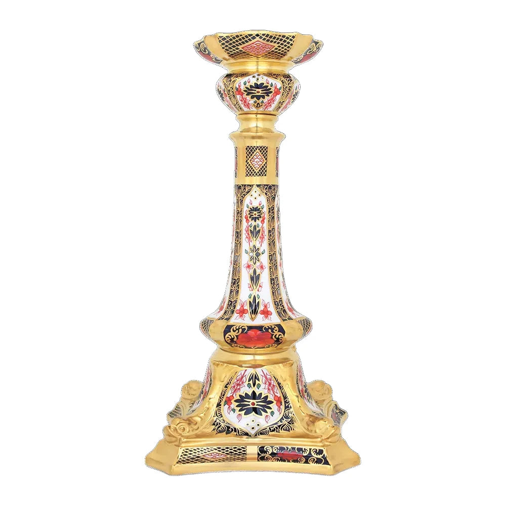 Royal Crown Derby Old Imari Solid Gold Band Large Candlestick