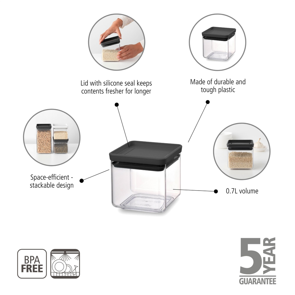 Brabantia Tasty+ Stackable Canister, 0.7L - Dark Grey