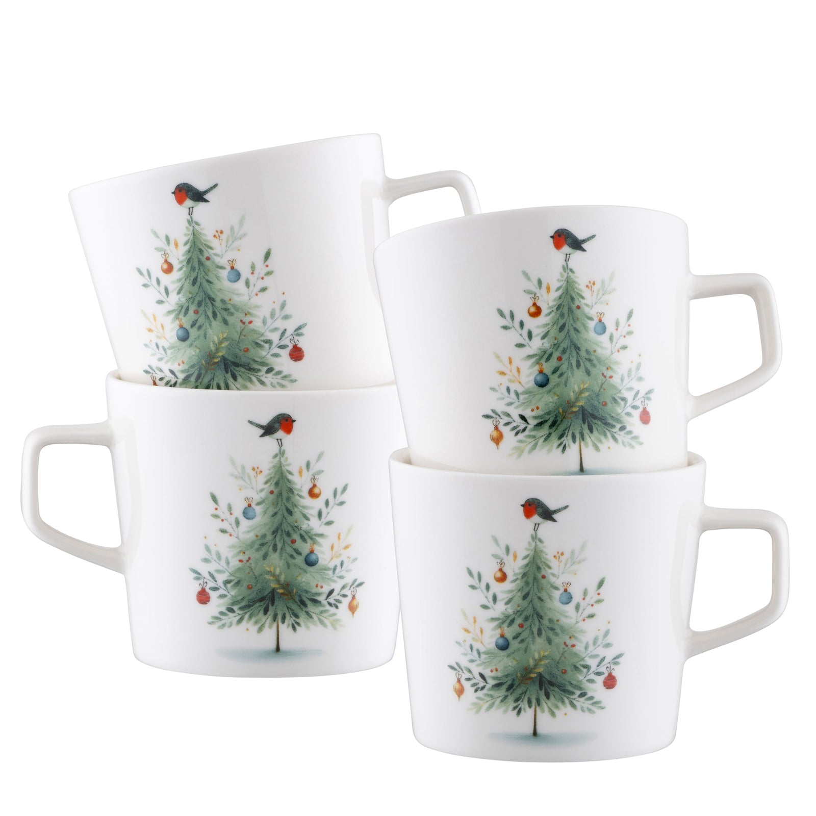 Aynsley Christmas Little Robin Christmas Tree Robin Mug Set of 4: XMAS40909