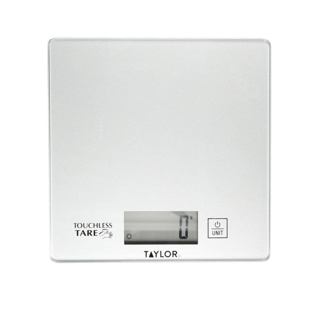 Taylor Pro Compact Digital Kitchen Scales with Touchless Tare in Gift Box, Glass / Plastic - Silver  TYPSCALE5TTSQSIL