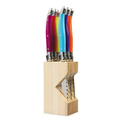 laguiole andre verdier 6 Piece Steak Knife Set in Wooden Block, Bright