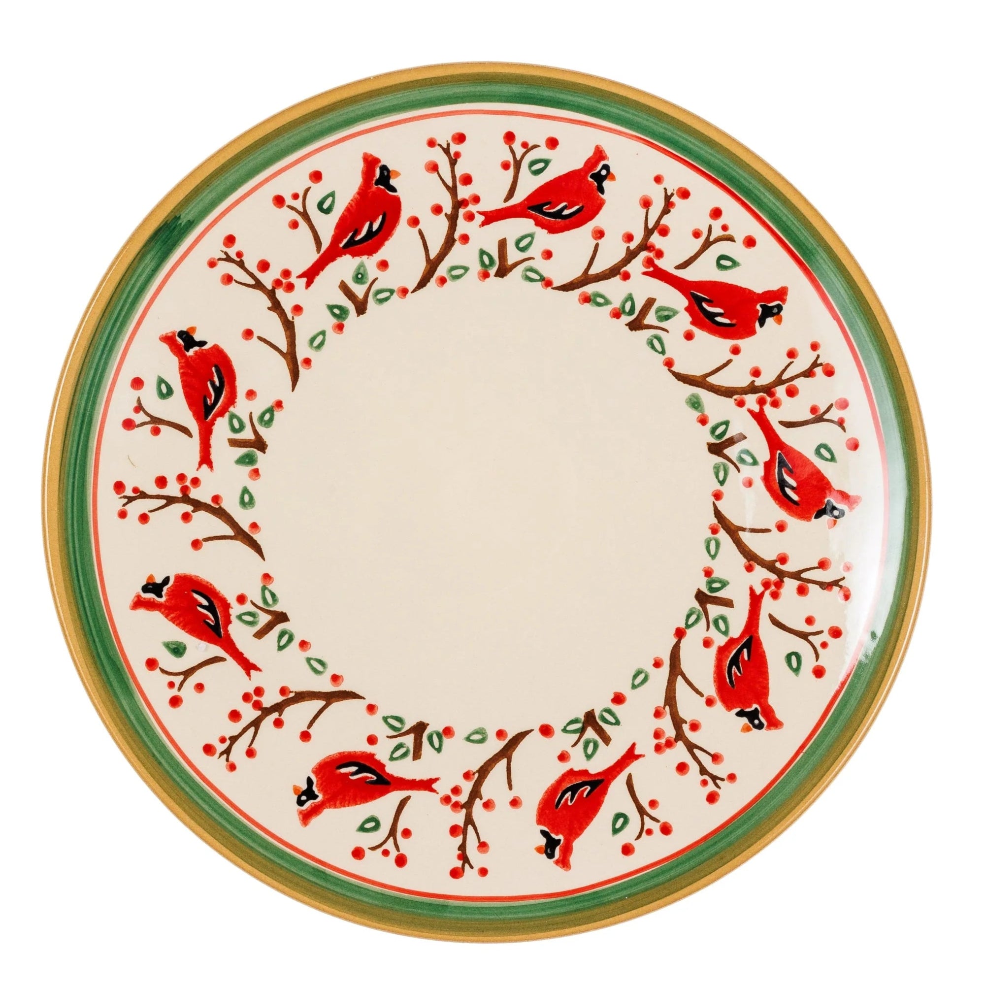 Decorative plate with red bird and branch design on a white background
