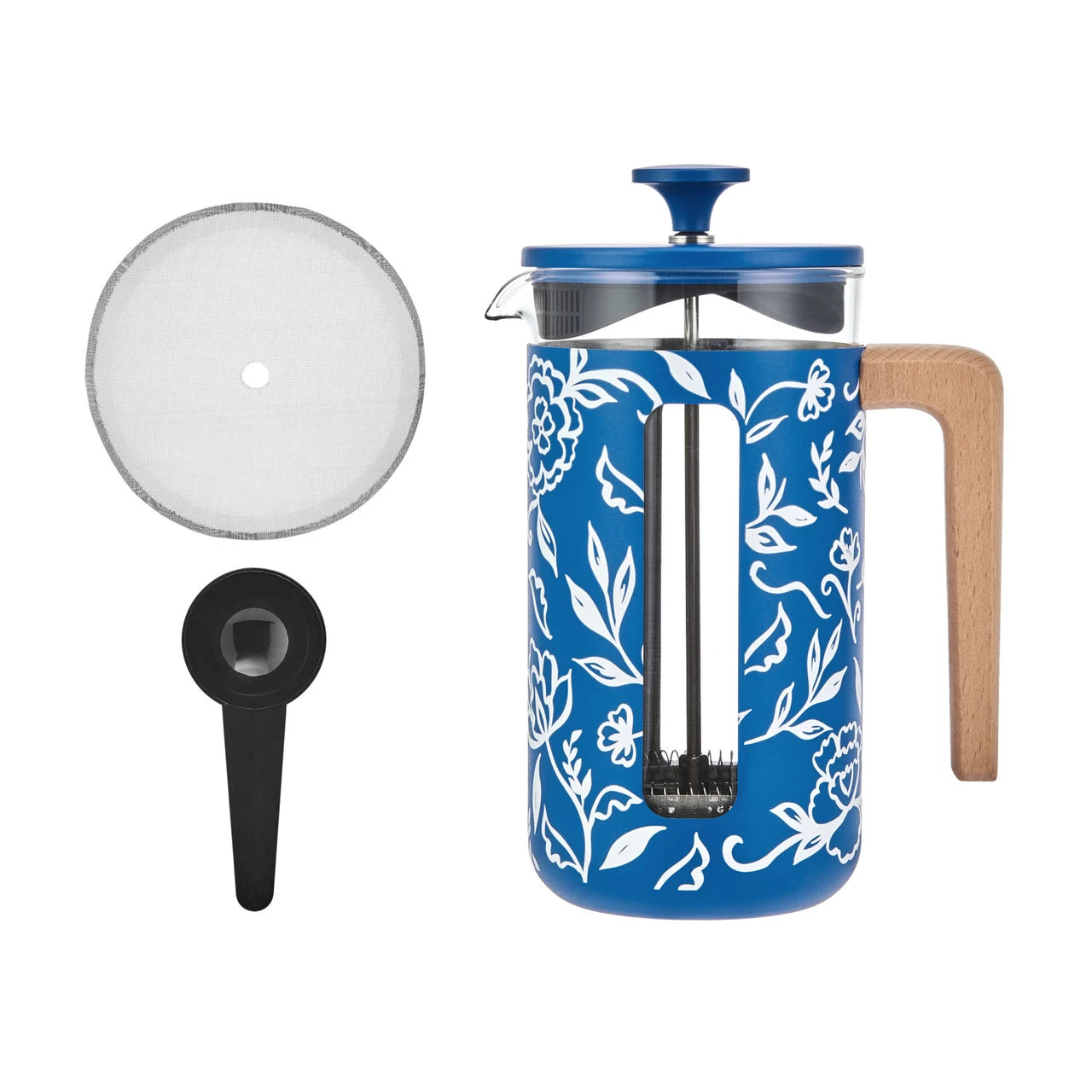 La Cafetière Pisa 8 Cup 1L Stainless Steel Cafetiere, Blu Fiorato